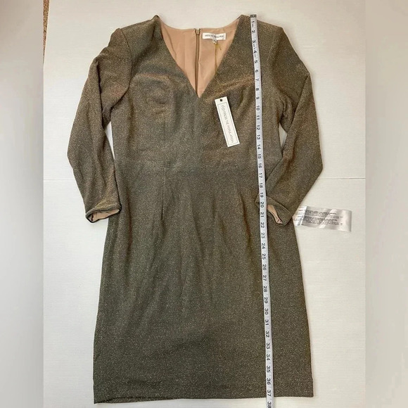 DRESS THE POPULATION Gold/Teal Riley Plunge Neck Mini Dress Size 1X Holiday - Picture 6 of 11